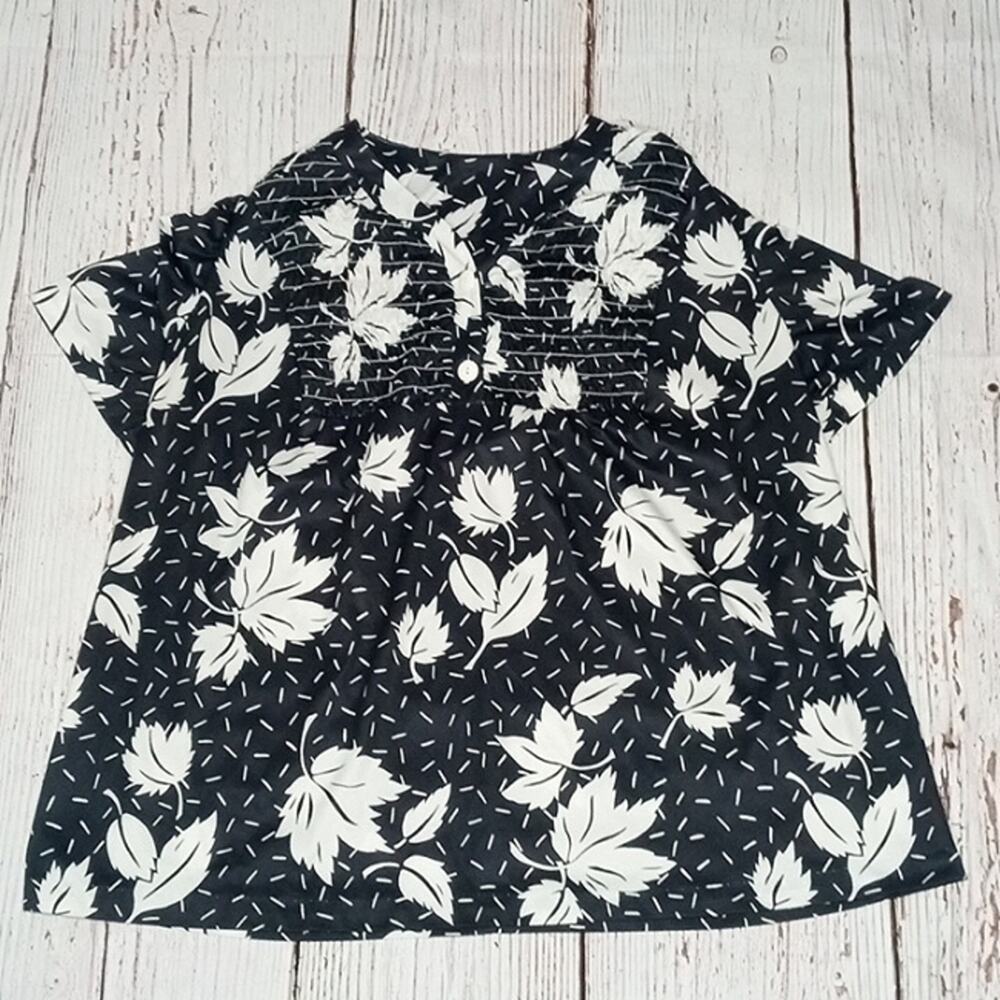 Vintage Roamans Floral Foliage Short Sleeve Monochromatic Blouse Size XXL